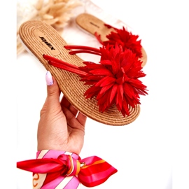 WJ1 Damen-Flip-Flops mit Stoffverzierung Eviana rot 2