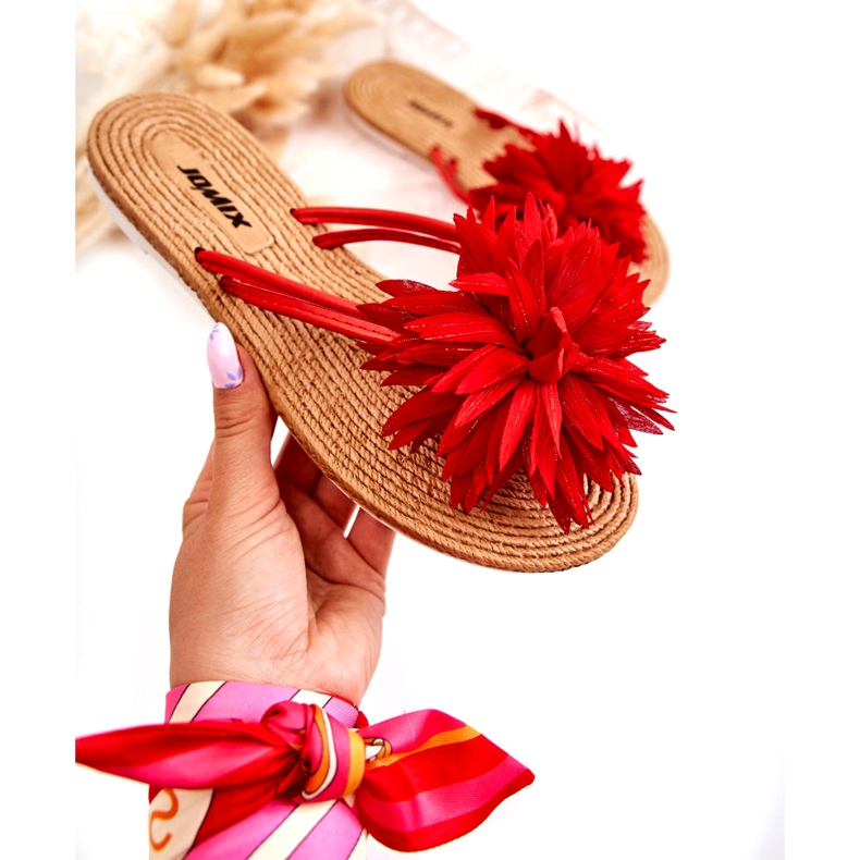 WJ1 Damen-Flip-Flops mit Stoffverzierung Eviana rot 2