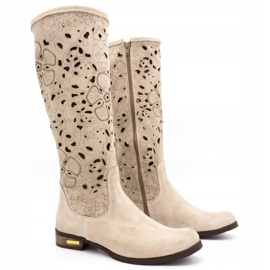Olivier Durchbrochene Damenstiefel Hellbeige Blumen 2