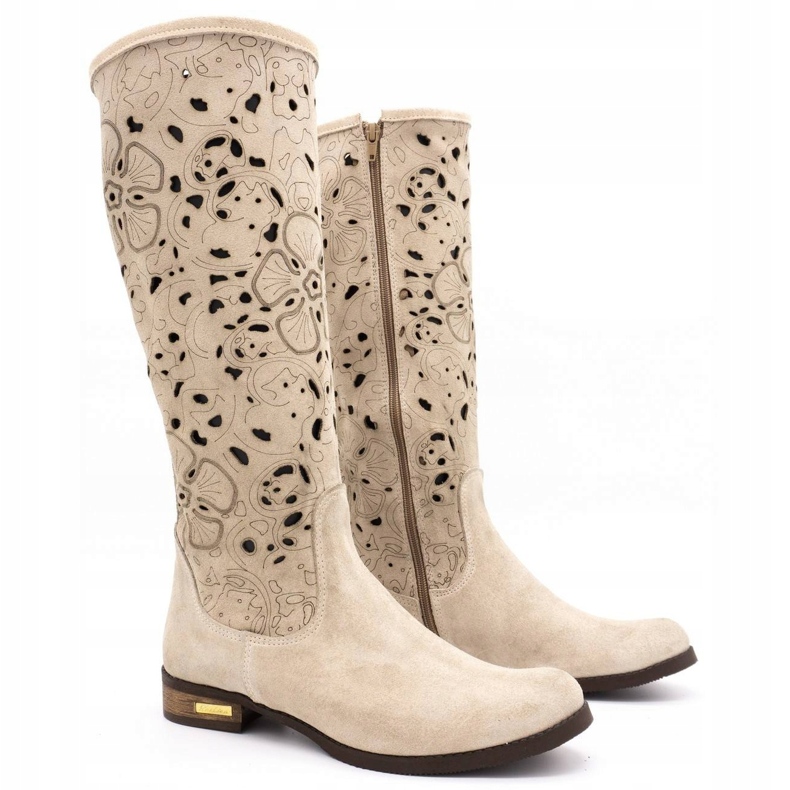 Olivier Durchbrochene Damenstiefel Hellbeige Blumen 2