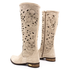 Olivier Durchbrochene Damenstiefel Hellbeige Blumen 4