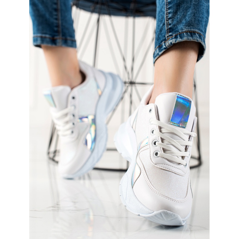 TRENDI Sneakers mit Glitzer weiß silber- 1