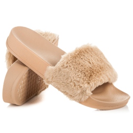 Via Giulia  Beige Hausschuhe mit Fell 2