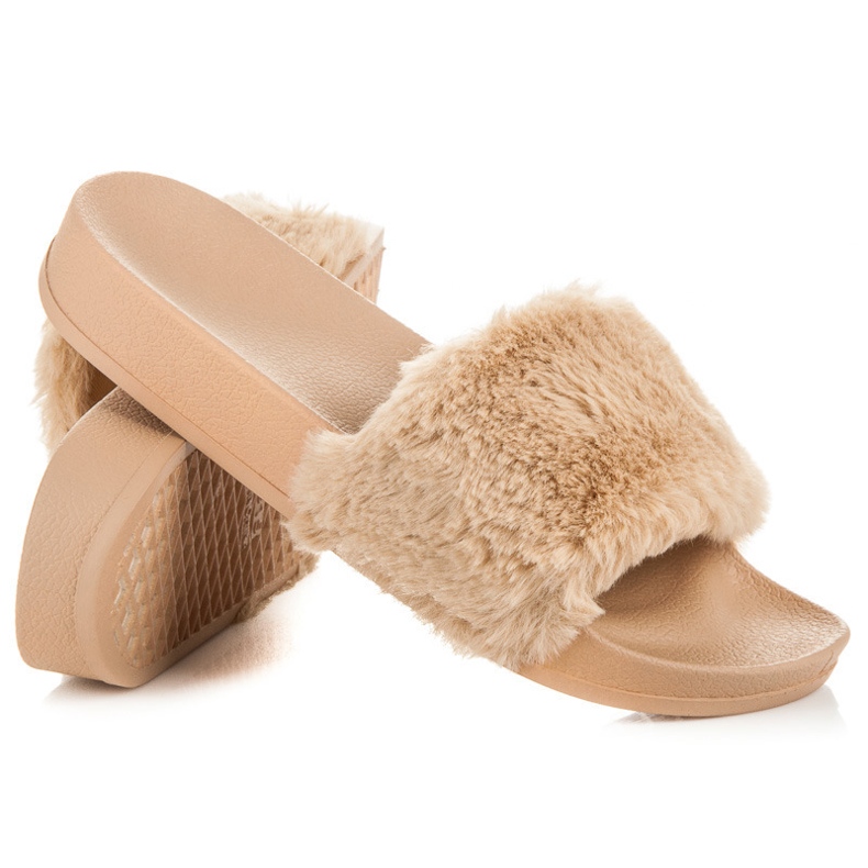 Via Giulia  Beige Hausschuhe mit Fell 2