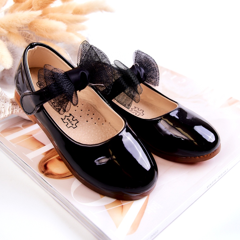 Vinceza Kinder-Ballerinas aus Lackleder mit Klettverschluss und Schleife, schwarz 3