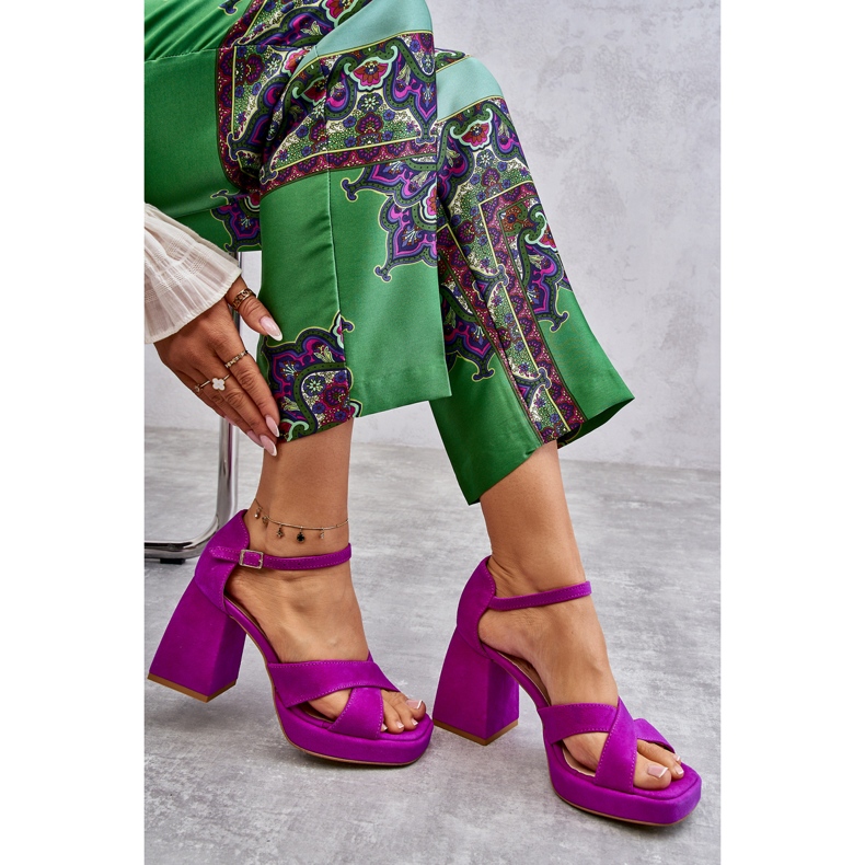 Lewski Shoes Damensandalen aus Wildleder mit hohem Absatz Leski Schuhe 3221 Fuchsia rosa 2