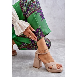 Lewski Shoes Damensandalen aus Wildleder mit hohem Absatz Links Schuhe 3221 Beige braun 2