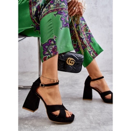 Lewski Shoes Damensandalen aus Wildleder mit hohem Absatz Leski Schuhe 3221 Schwarz 2