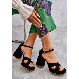 Lewski Shoes Damensandalen aus Wildleder mit hohem Absatz Leski Schuhe 3221 Schwarz 1