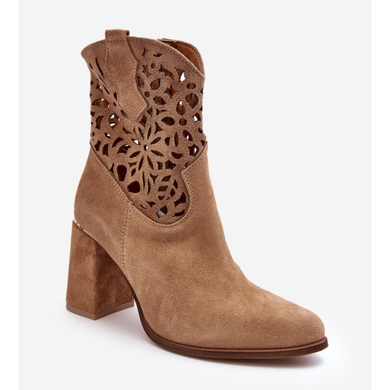 Lewski Shoes Durchbrochene Stiefeletten aus Wildleder Leewski Schuhe 3264 Dunkelbeige braun 2