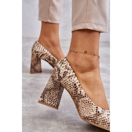 Lewski Shoes Lederpumps mit Schlangenmuster Links Schuhe 3277 Beige-Gold golden 1