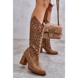 Lewski Shoes Wildleder durchbrochene Stiefel Leewski Schuhe 3234 Dunkelbeige 2