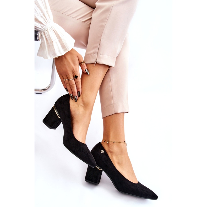 PS1 Klassische Wildleder-Pumps mit hohem Absatz und schwarzer Derren-Verzierung 4