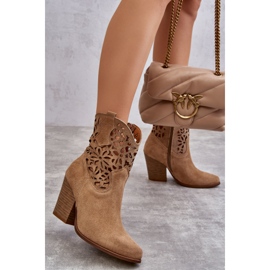 Lewski Shoes Wildleder durchbrochene Cowboystiefel Leski Schuhe 3265 Dunkelbeige 2