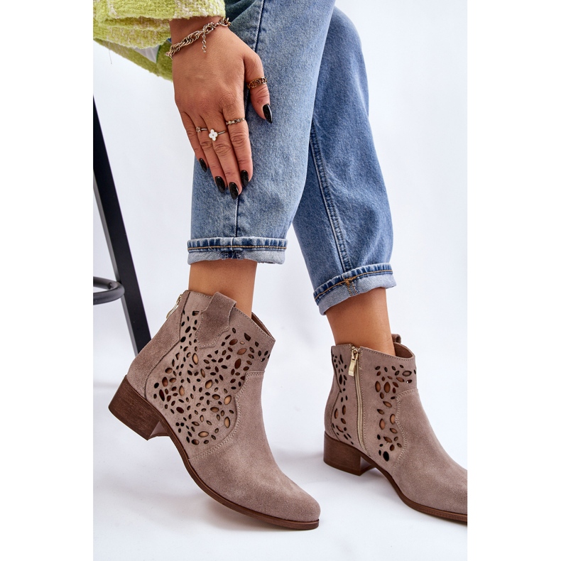 Lewski Shoes Durchbrochene Damenstiefel Leski Schuhe 2909 Hellbraun beige 1
