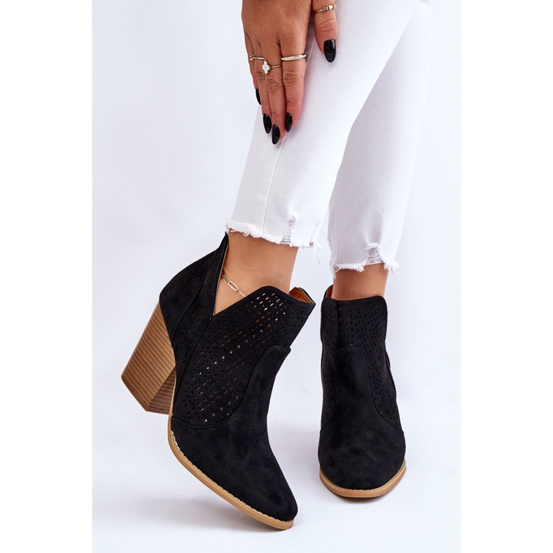 PM1 Damenstiefel auf High Heel Wildleder durchbrochene schwarze Farbtöne 1