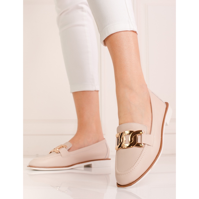 Beigefarbene Damen-Slipper aus Leder von Shelovet 1