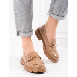 Shelovet braun lackierte Schuhe beige 1