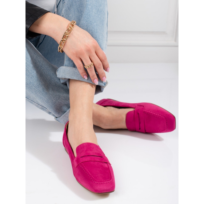 Fuchsiafarbene Wildleder-Loafer für Damen von Shelovet rosa 1