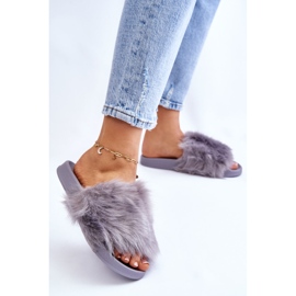 PM1 Graue Allyson Rubber Flip Flops mit Fell 2