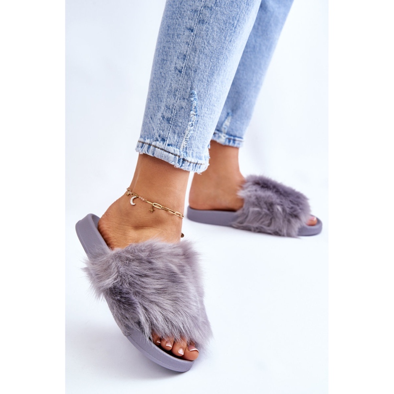 PM1 Graue Allyson Rubber Flip Flops mit Fell 2