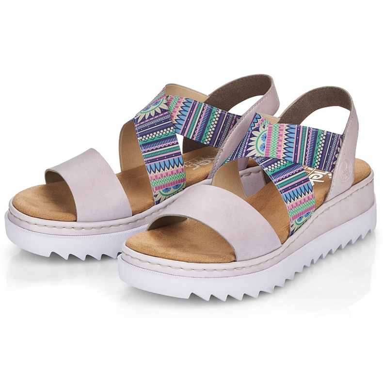 Damensandalen mit farbigen Gummibändern Rieker V44G8-30 mehrfarbig 2