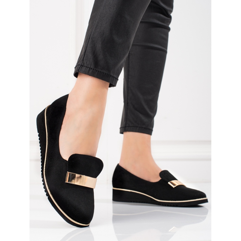 Leichter Damenschuh Shelovet mit Goldverzierung aus Wildleder schwarz 1