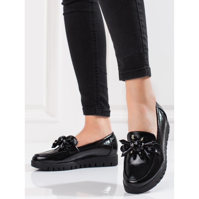Goodin Schwarze Shelovet-Loafer für Damen mit Kristallen 1