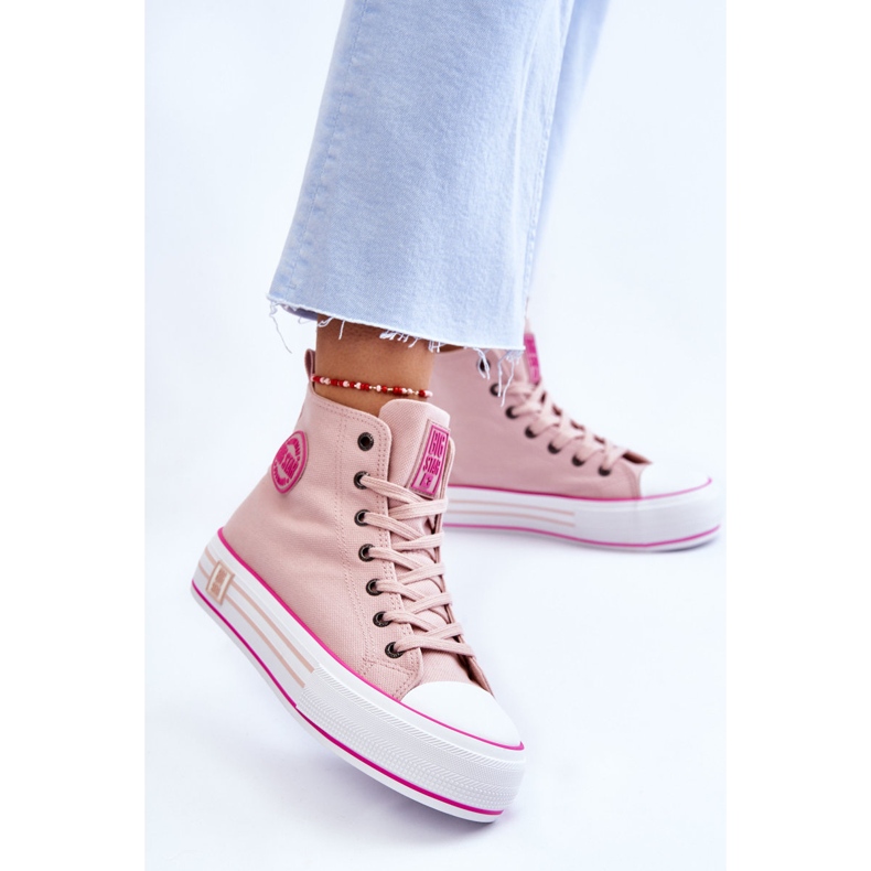 Hohe Textil-Plateau-Sneaker für Damen Big Star LL274186 Rosa 2