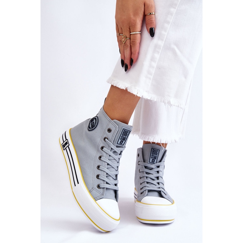 Damen High Textile Plateau Sneakers Big Star LL274188 Hellblau 1