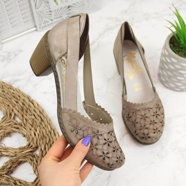 Damen beige durchbrochene Lederpumps Rieker 40986 2