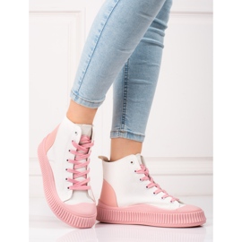 Shelovet Damenturnschuhe hoch weiß und rosa 2