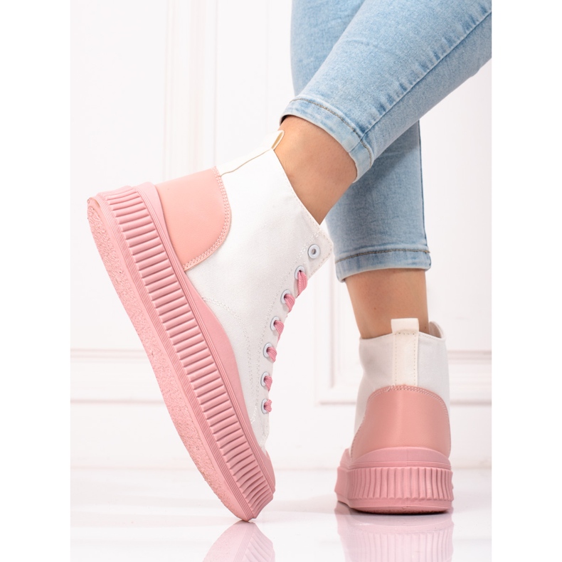 Shelovet Damenturnschuhe hoch weiß und rosa 1