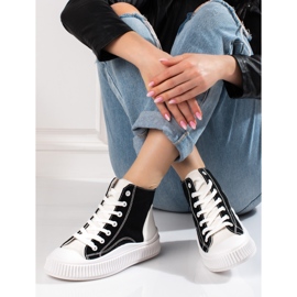 Shelovet Damen Sneaker hoch weiß und schwarz 1