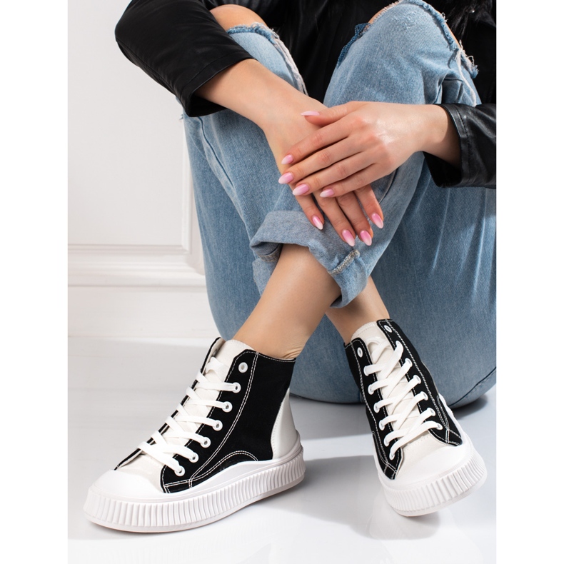 Shelovet Damen Sneaker hoch weiß und schwarz 1