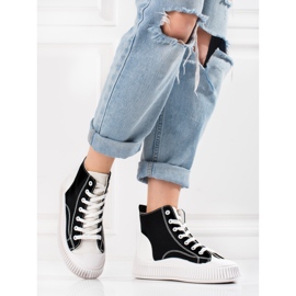 Shelovet Damen Sneaker hoch weiß und schwarz 2