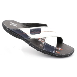 Kampol Herren Lederhausschuhe 200 / B weiß navy blau 2