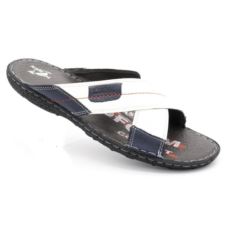 Kampol Herren Lederhausschuhe 200 / B weiß navy blau 2