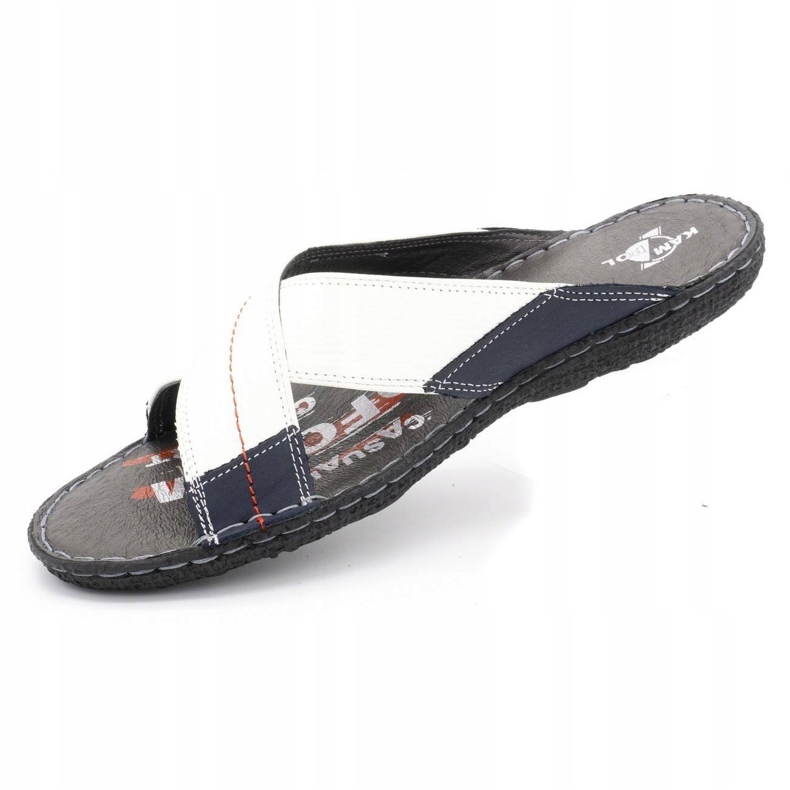 Kampol Herren Lederhausschuhe 200 / B weiß marineblau 3
