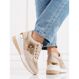 Shelovet Damen Keilsneaker beige golden 2