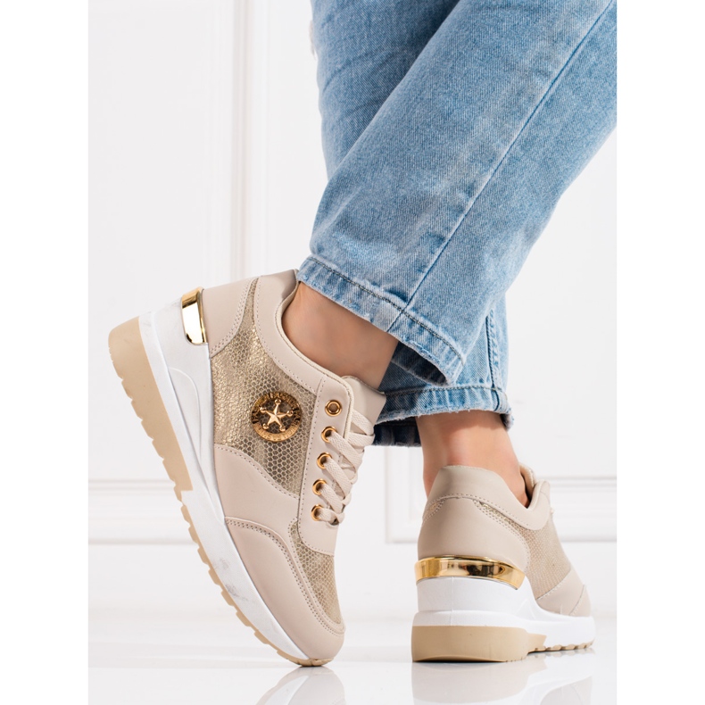 Shelovet Damen Keilsneaker beige golden 2