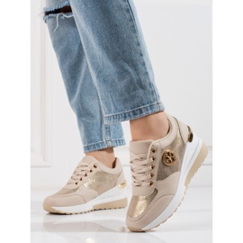 Shelovet Damen Keilsneaker beige golden 1