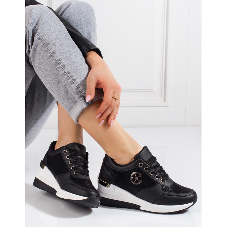 Schwarze Shelovet Wedge-Sneakers für Damen 1