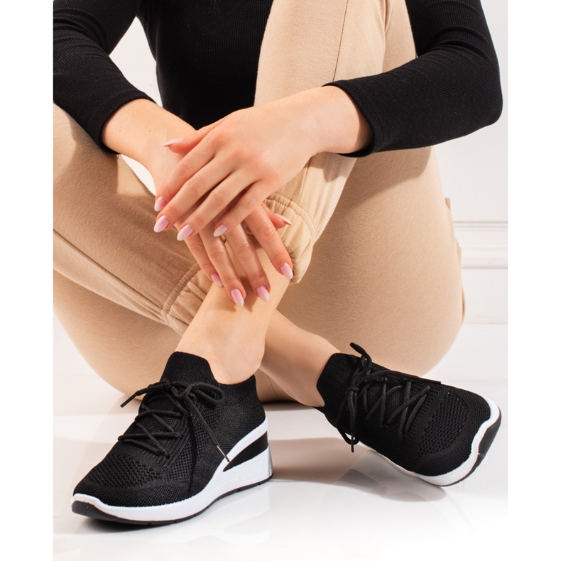 Damen-Sockenkeil-Sportschuhe von Shelovet schwarz 1