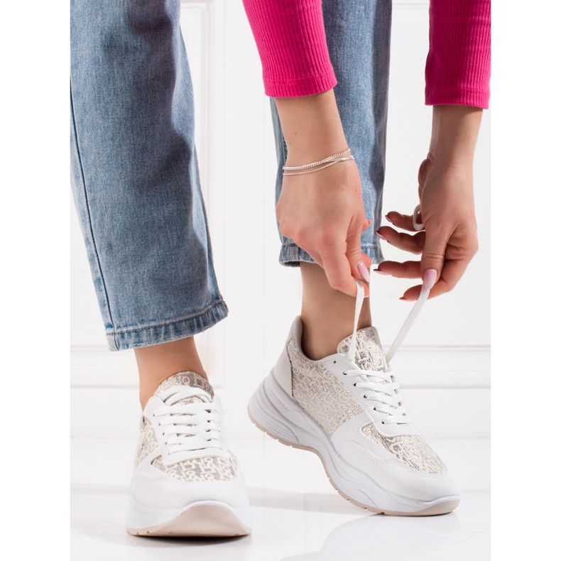 Shelovet Damen-Sportschuhe mit glänzendem Muster weiß silber- 1