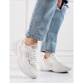 Shelovet Damen-Sportschuhe mit glänzendem Muster weiß silber- 2