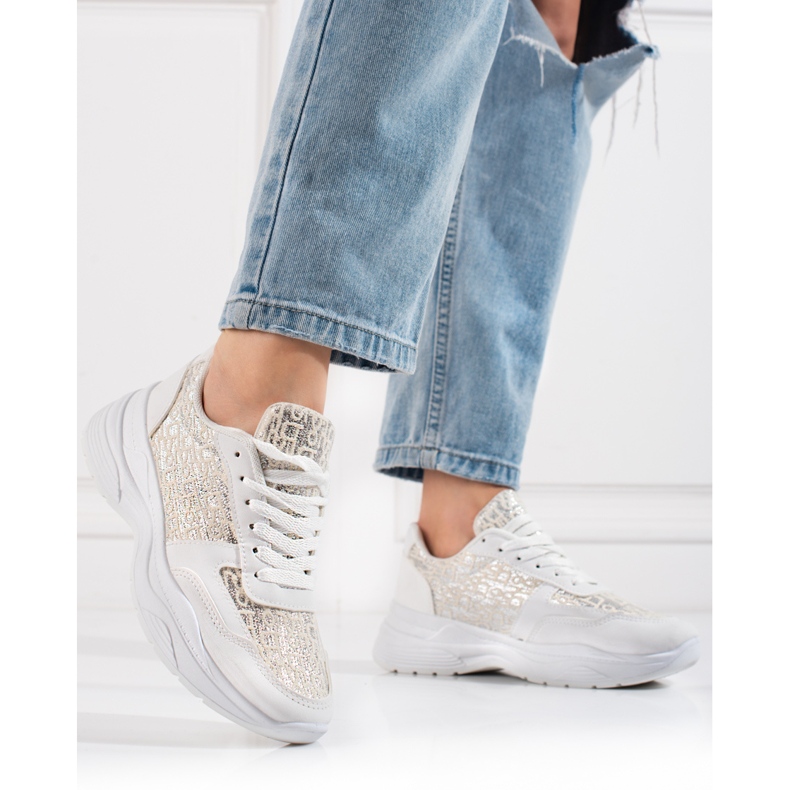 Shelovet Damen-Sportschuhe mit glänzend weißem Muster silber- 1