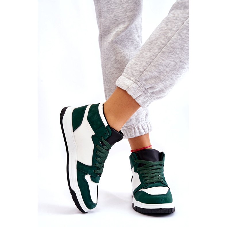 Hohe Damen-Sportschuhe, Sneakers, Weiß und Grün 3