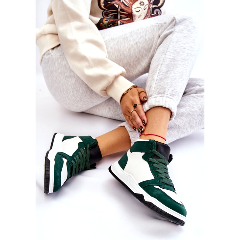 Hohe Damen-Sportschuhe, Sneakers, Weiß und Grün 6