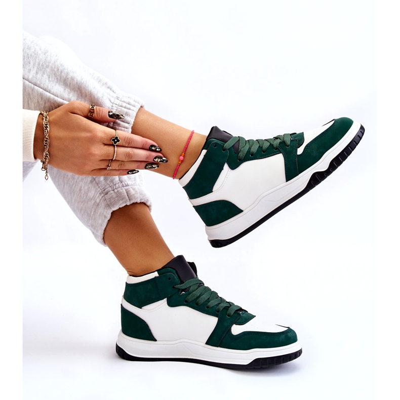 Hohe Damen-Sportschuhe, Sneakers, Weiß und Grün 7
